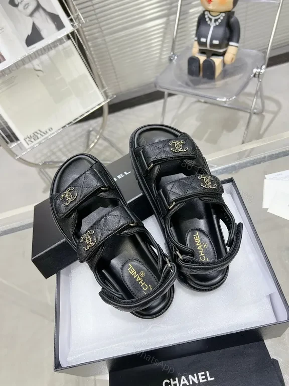 View 5 of Black Leather Sandals with Chanel Hardware â€“ Luxury Comfort Sandals