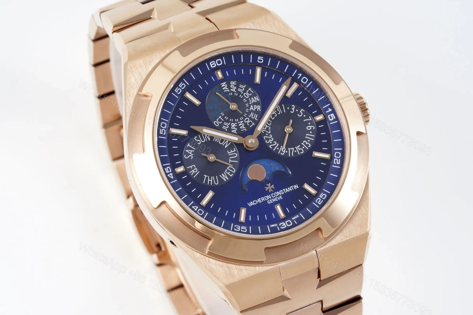 View 2 of JJ Factory Vacheron Constantin Overseas Perpetual Calendar 4300V Rose Gold Watch with Blue Dial and Interchangeable Strap System