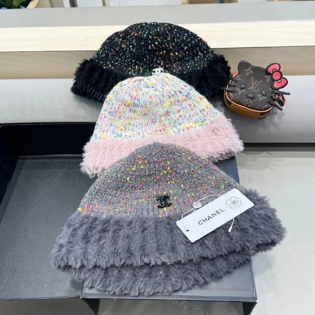 View 2 of Knit Beanie with Plush Fur Cuff—Speckled Luxury Flair