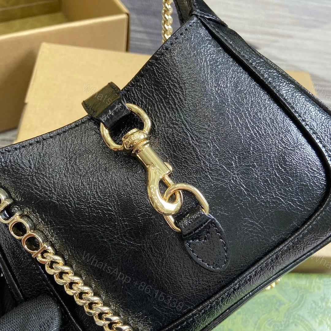 View 9 of JACKIE NOTTE MINI BAG 19 IN BLACK CRACKED LACQUER CALFSKIN GOLD HARDWARE