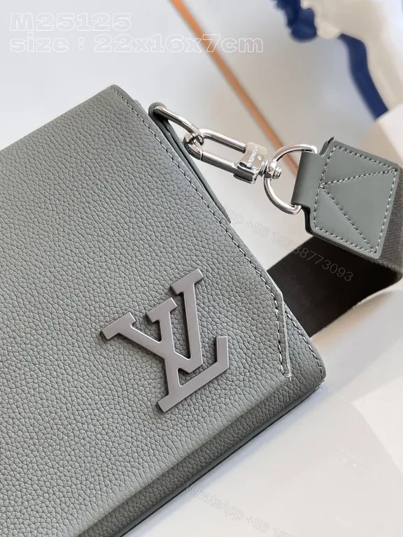 View 2 of Compact Luxe Crossbody with LV Monogram, Gray, Pebbled Leather, Everyday Style