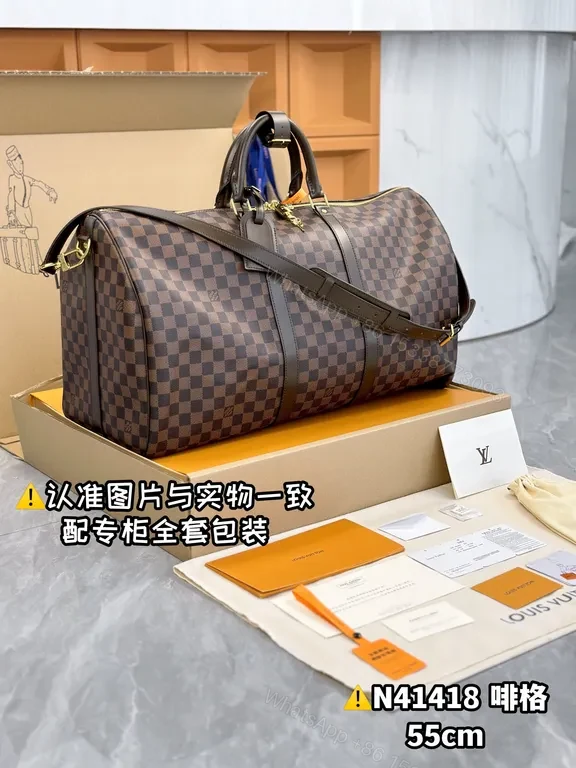 View 4 of Damier Ebene Keepall 55: Premium Travel Duffle with Everyday Versatility