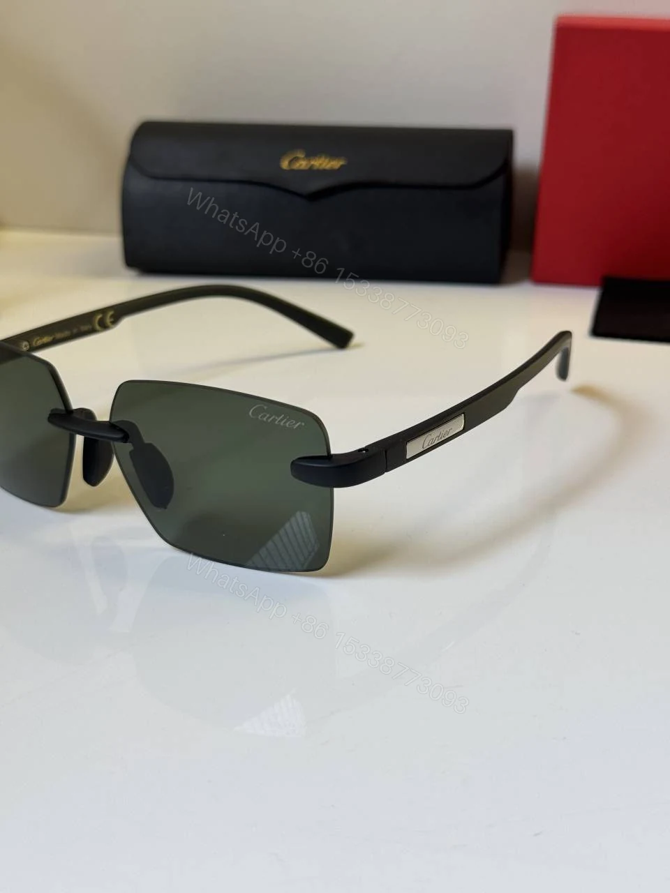 View 4 of First Copy Cartier Round Green Lens Sunglasses Metal Frame Unisex UV Protection 62606