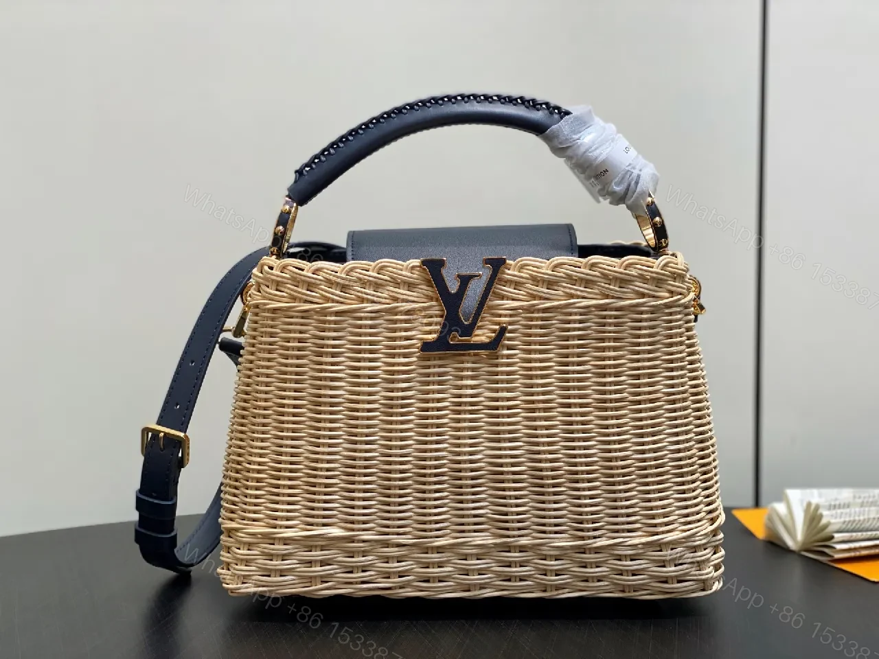 Natural Rattan Bag + Leather Trim + Luxe Minimalist + LV-Inspired Accent + Handbag — view 1