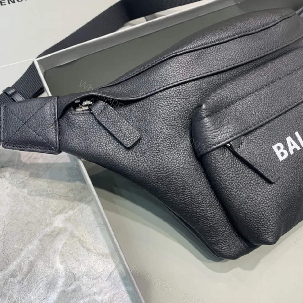 View 6 of Black Leather Belt Bag: Bold Logo, Modern Utility, Compact Style