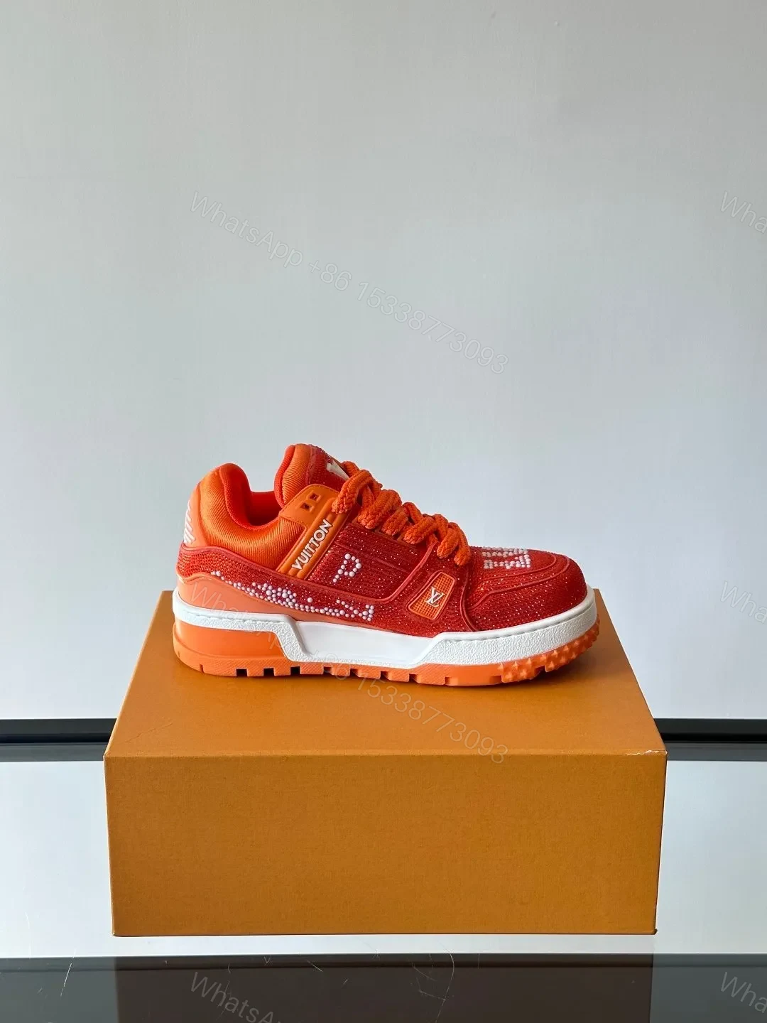 View 6 of LV Men Orange Suede And Mesh Sneakers