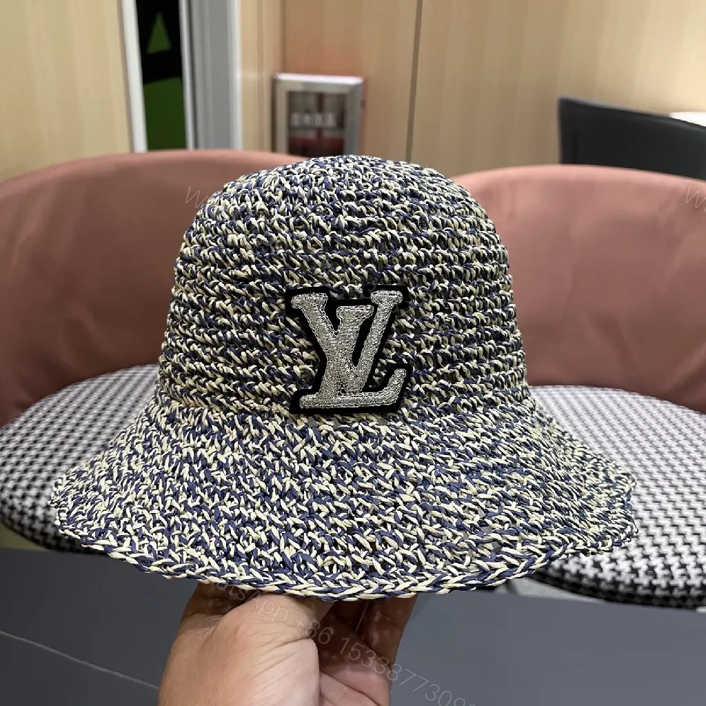 View 10 of Textured Straw-Blend Hat with LV Accent - Bucket Style