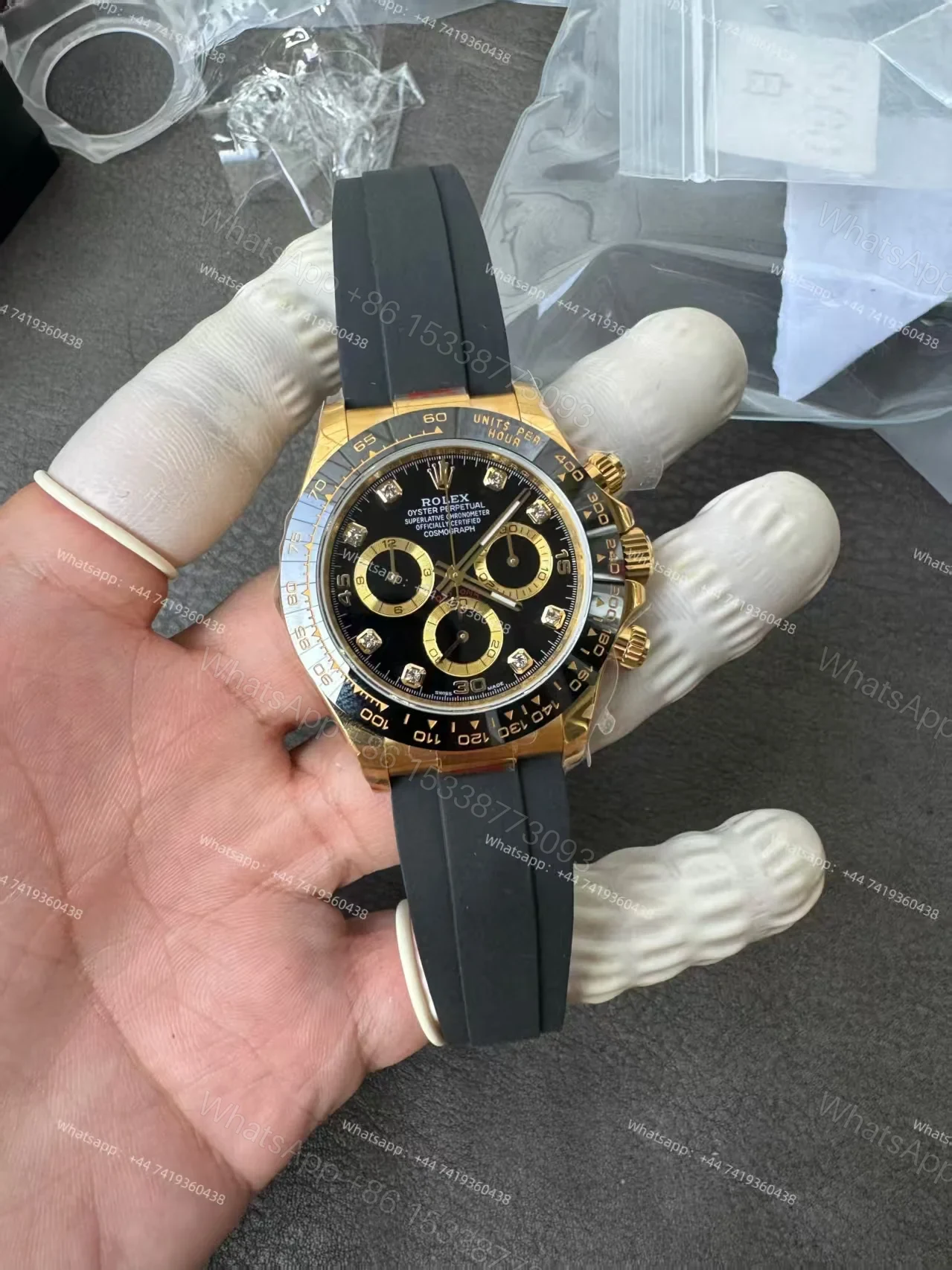 View 2 of Rolex Daytona 1:1 Replica – M116518LN-0078 Black Diamond Dial 18K Gold 4130 Super Clone