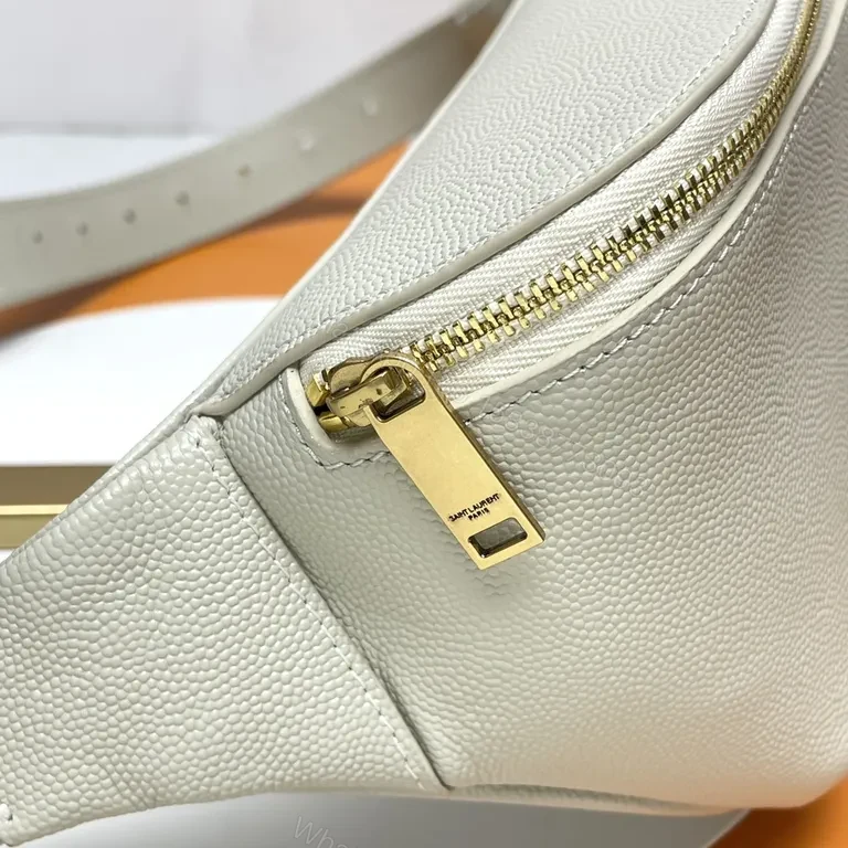 View 3 of Gold Logo Belt Bag: Textured Leather Minimalist Crossbody/Waist Bag