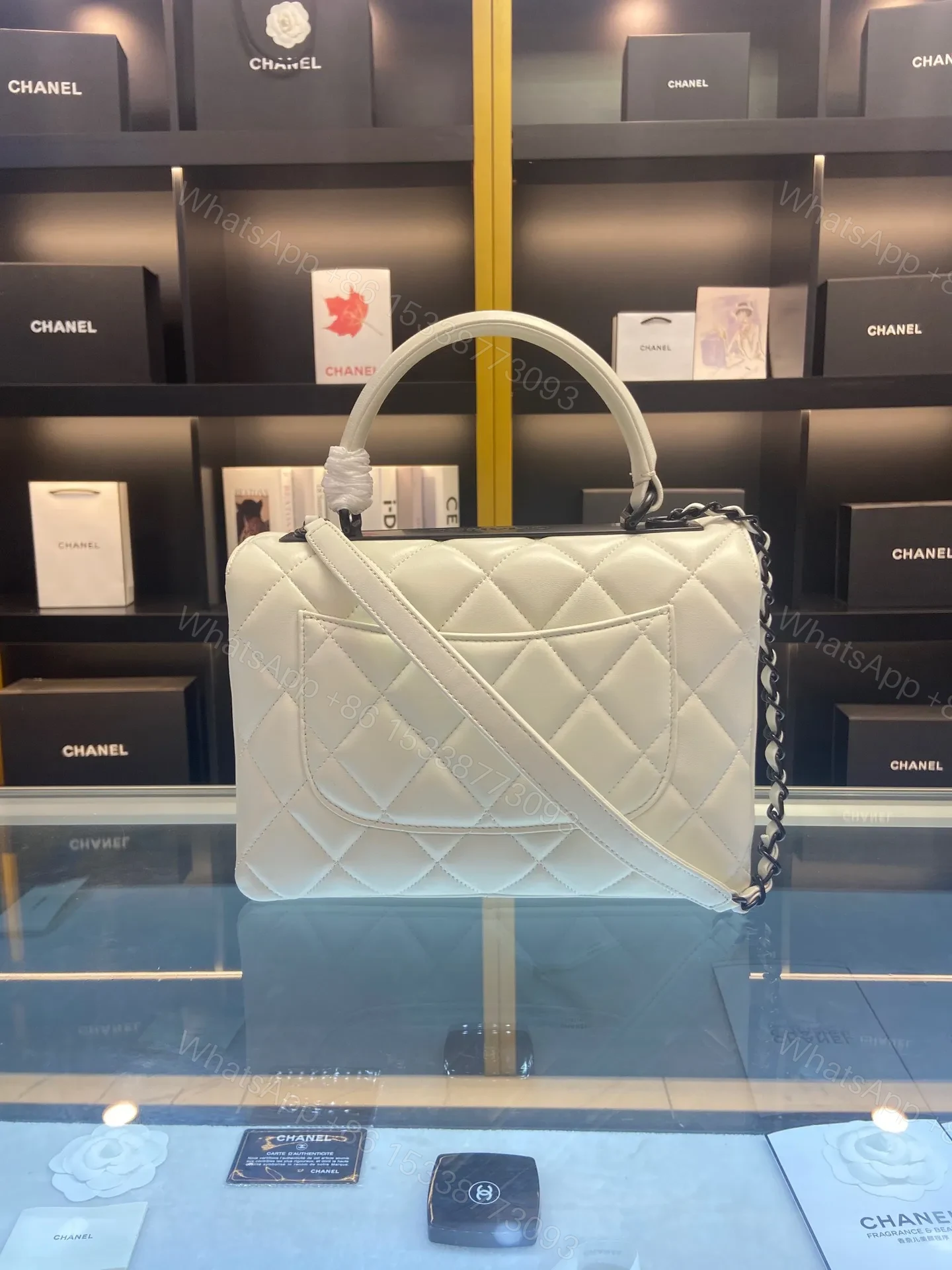 View 8 of Chanel Trendy White Smooth Leather With Lock Black Handbags 25cm