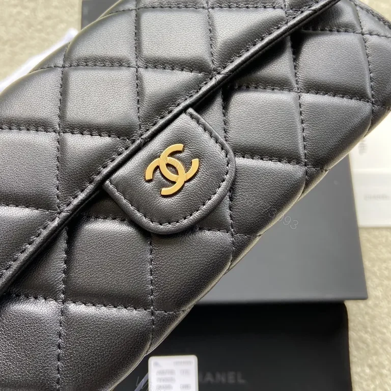 View 4 of Chic Quilted Black Leather Wallet â€“ Gold CC Logo Luxury