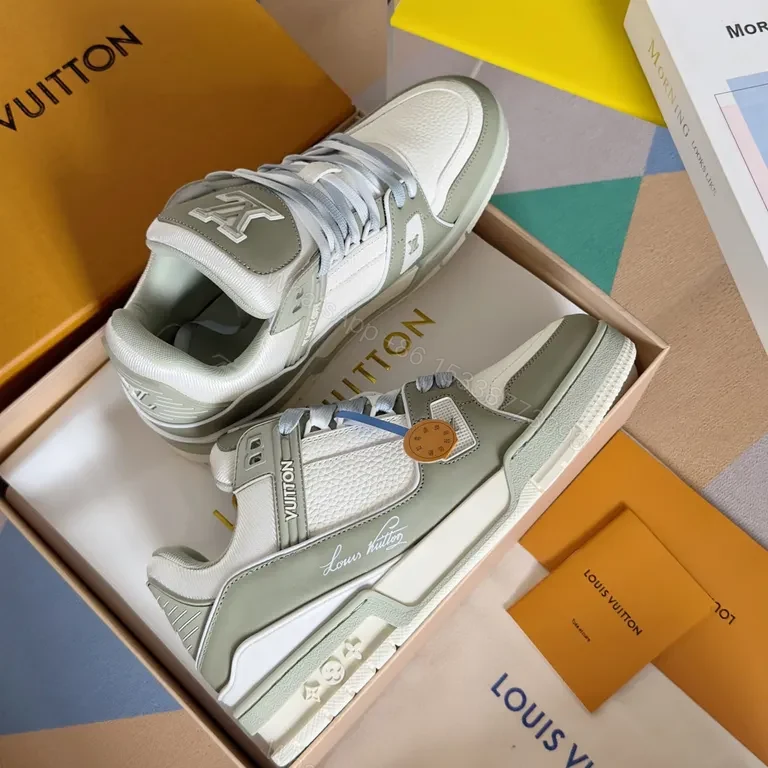 View 9 of Bold LV All-Season Leather Sneakers with Velvet Panels
