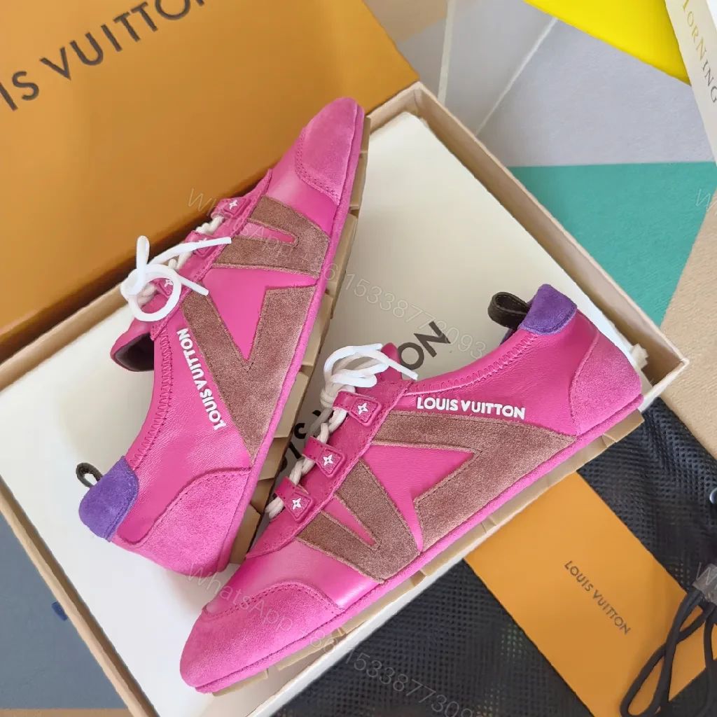 View 2 of Vibrant Pink Leather Sneaker with Signature Hardware