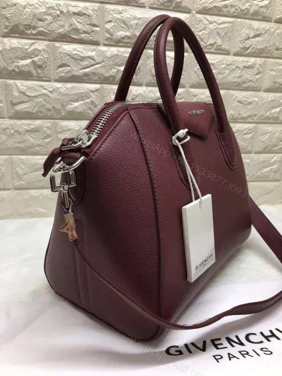 View 2 of Burgundy Pebbled Leather Handbag: Structured Luxury Tote
