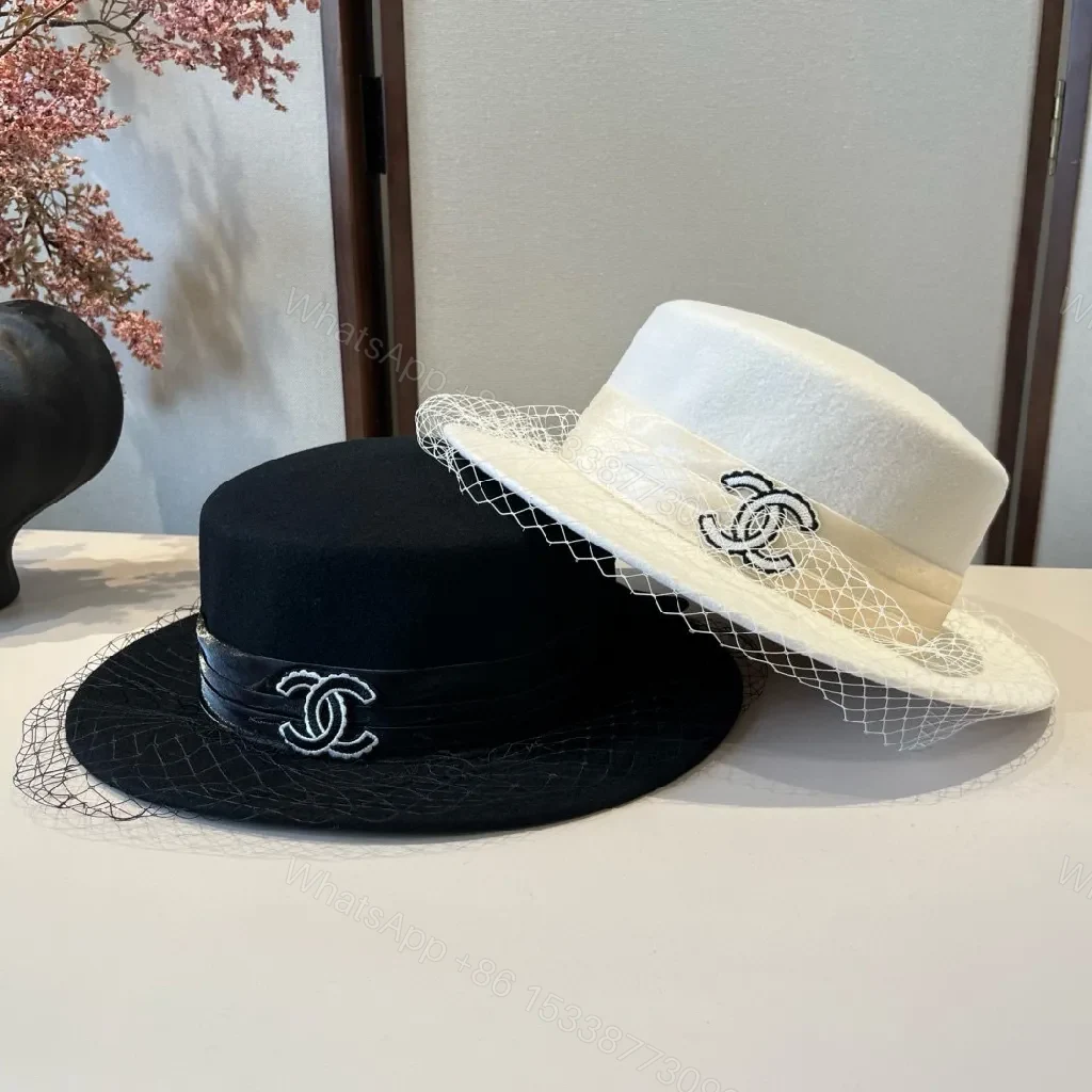 View 6 of Ivory Felt Fedora with Veil & Emblem Accent