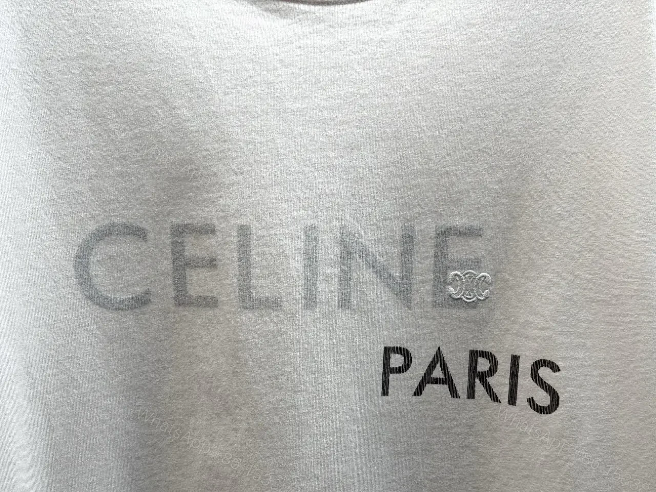 View 2 of Bright White Cotton-Blend Tee with Subtle CELINE Paris Logo