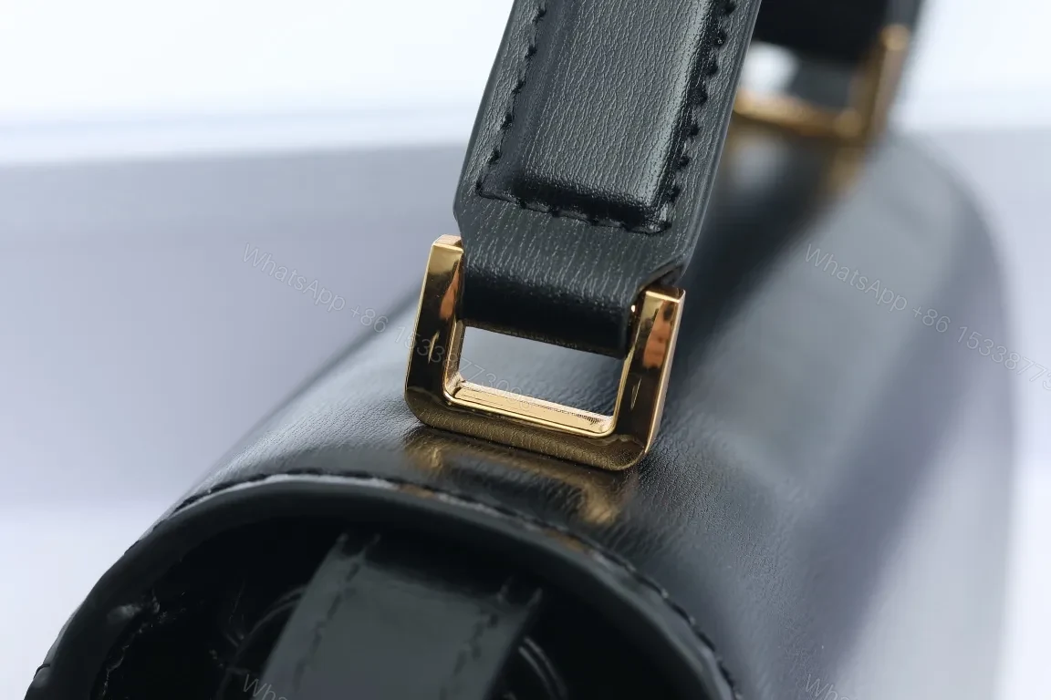 View 9 of Premium Black Leather Shoulder Bag with Gold Hardware - Modern Chic