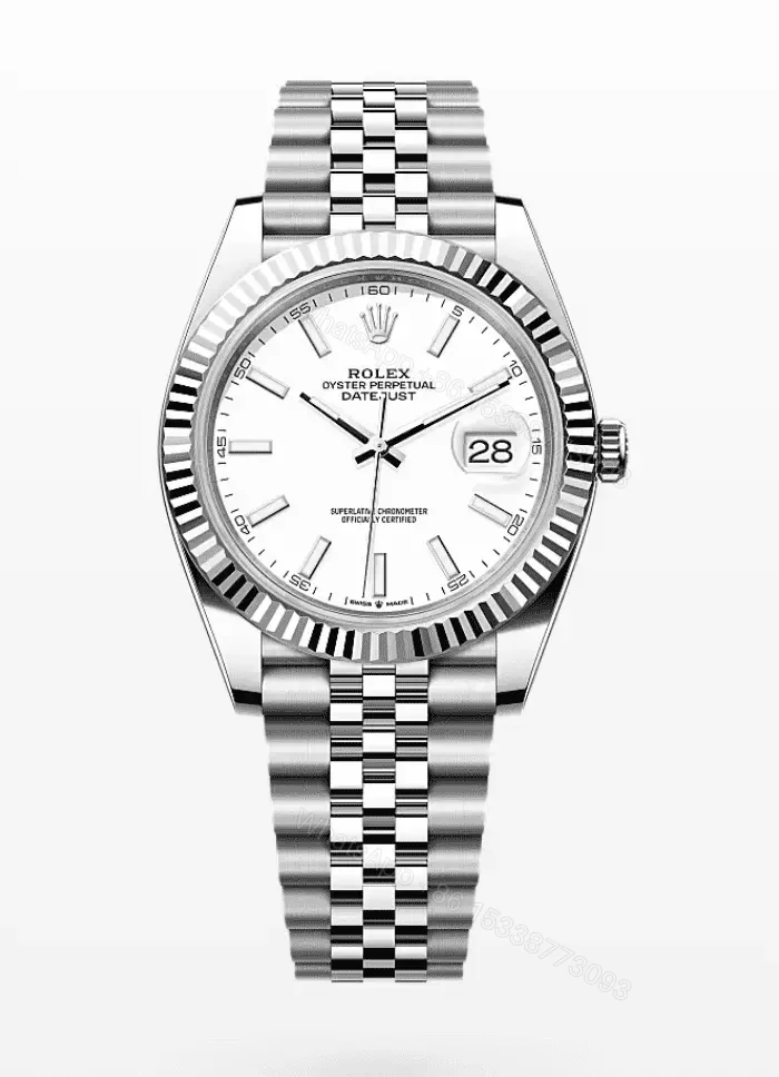 View 2 of Replica Rolex Datejust 41 Steel White Dial Smooth Bezel Oyster Watch 126300
