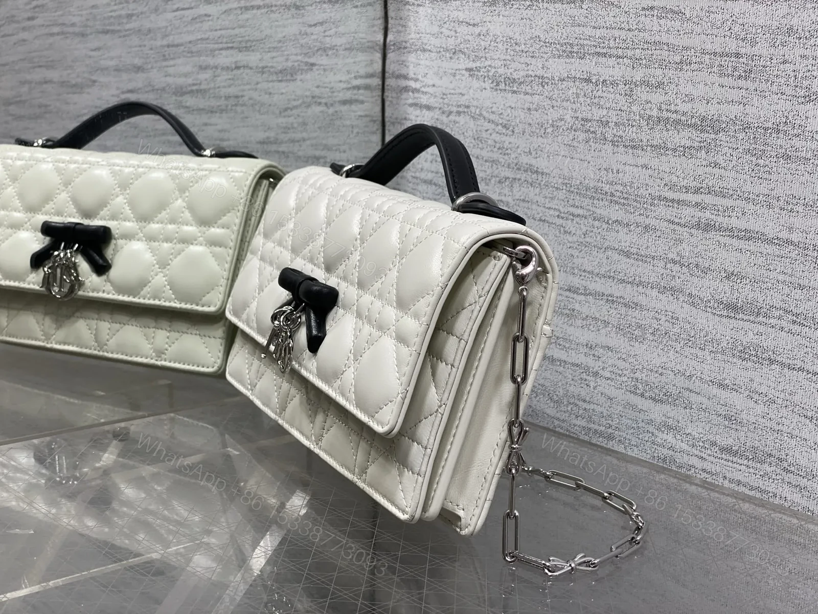 View 5 of Dior My Dior Mini Bag in white and black lambskin
