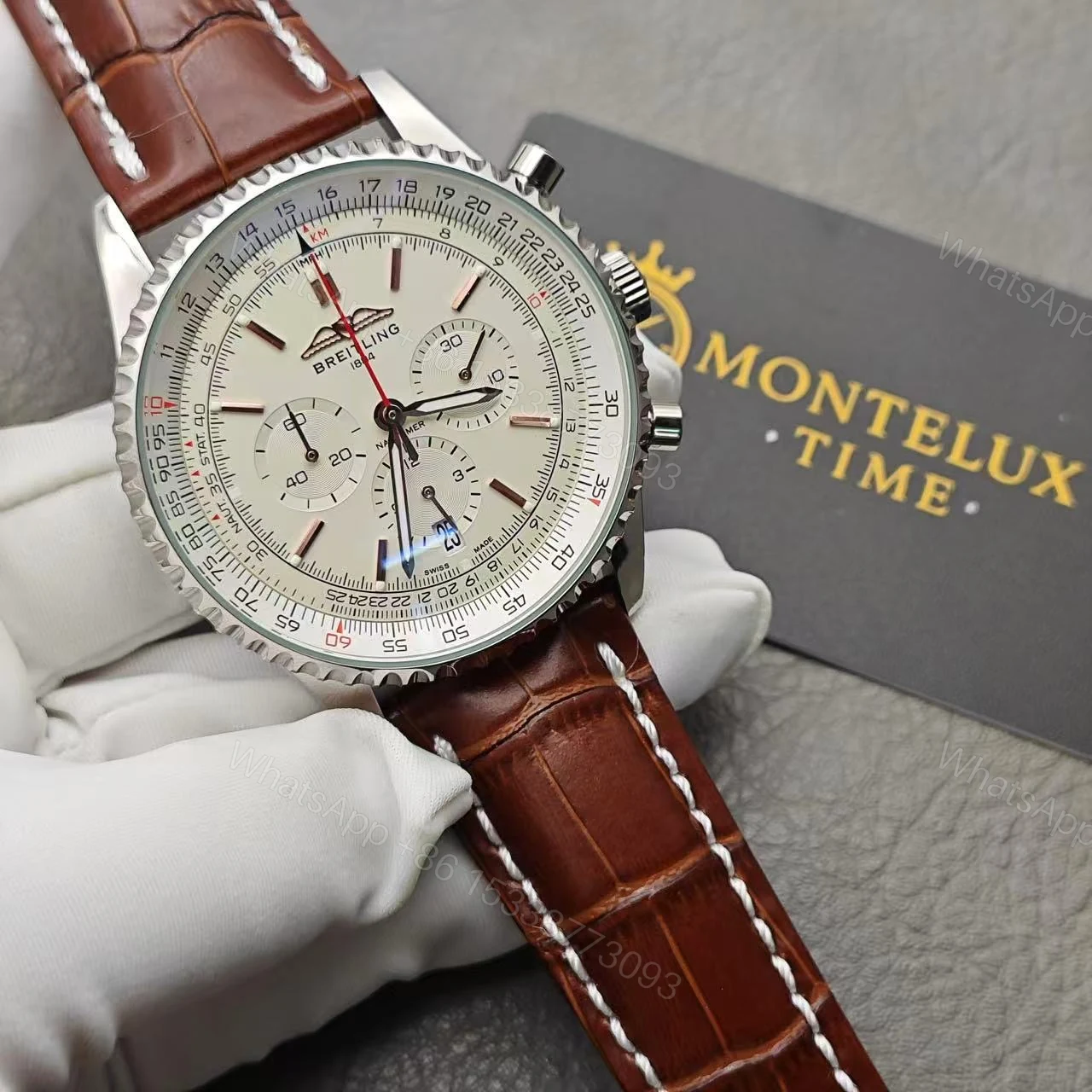 View 14 of Replica Breitling Navitimer Automatic Silver Alligator Watch AB0139211G1P1