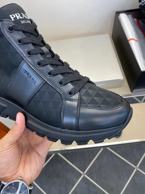 View 8 of Prada Milano Geometric Leather High-Top Sneakers