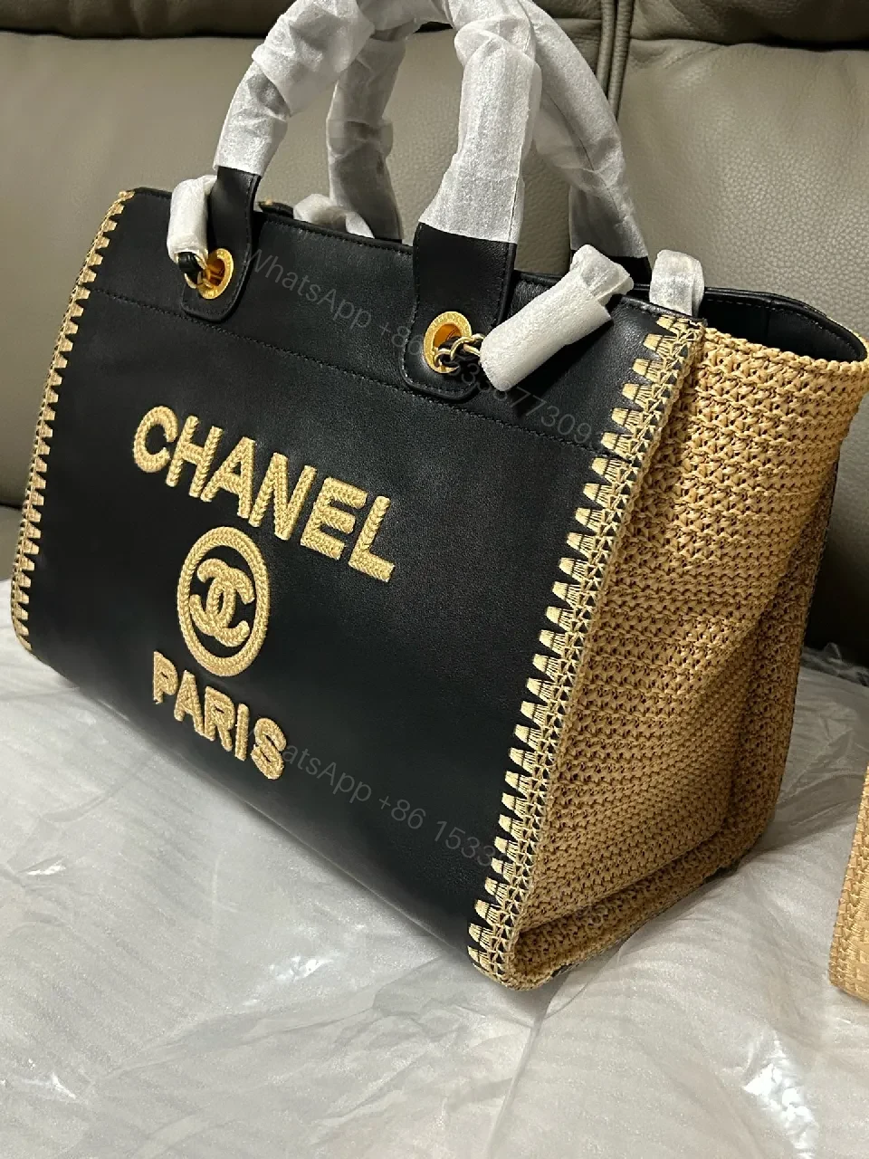 View 5 of Black Leather Tote with Gold Detailing, Everyday Sophistication
