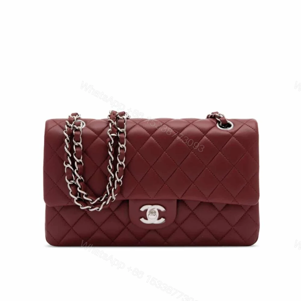 Chanel Medium Classic Double Flap Burgundy Silver Hardware 27Cm — view 1