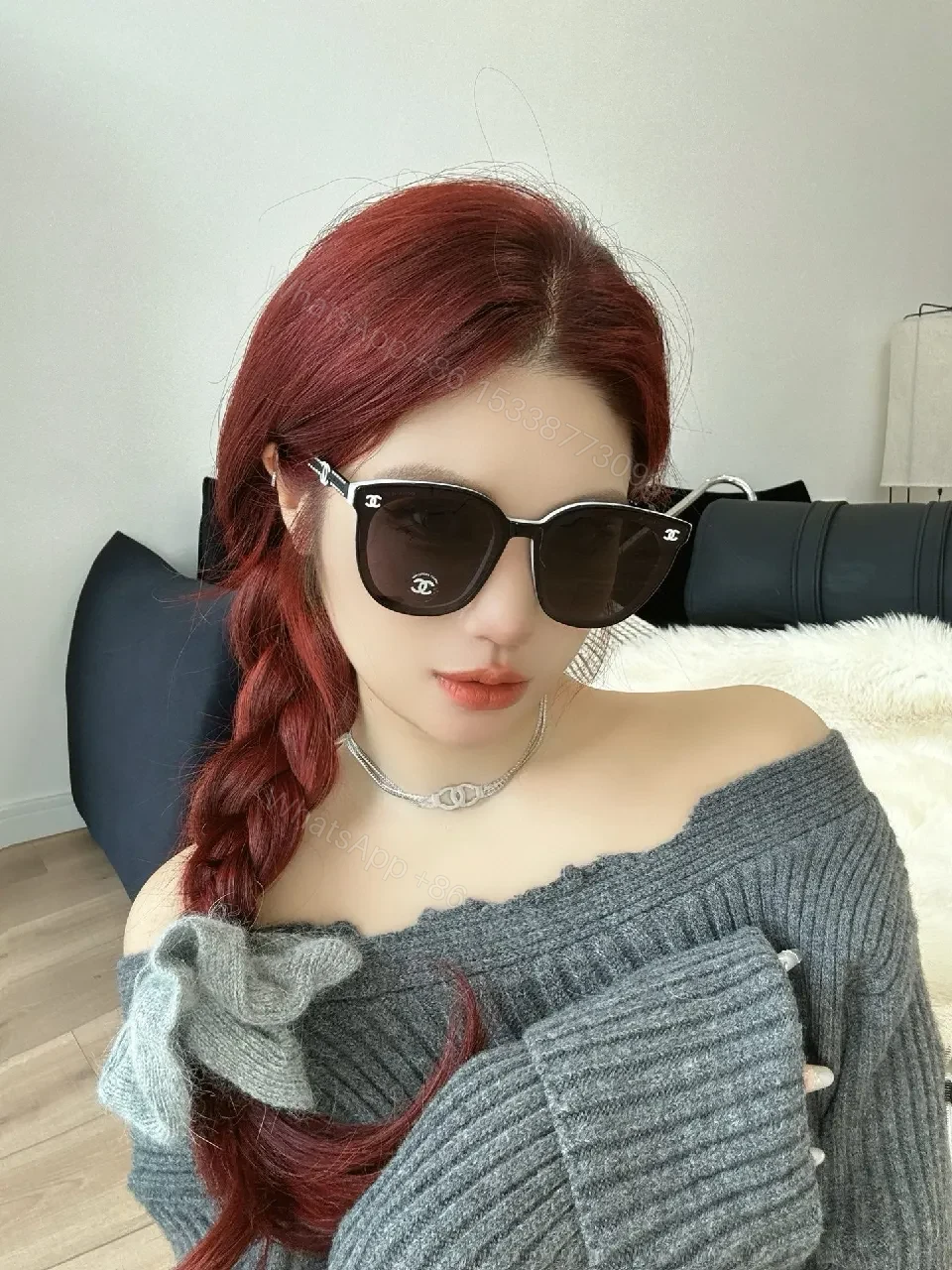 View 2 of Black Cat-Eye Sunglasses Set with Logo Details