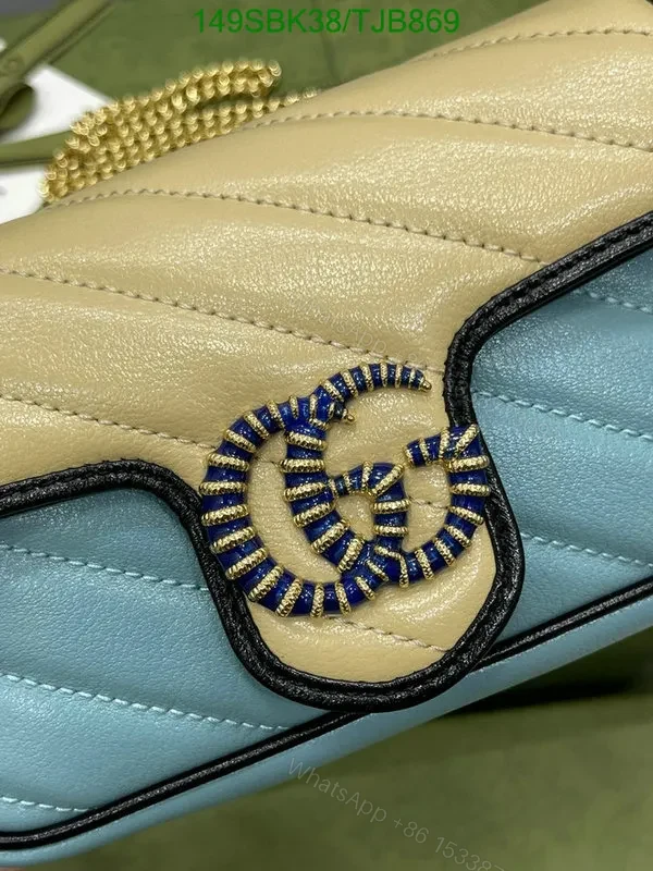 View 24 of Gucci Blue and Red GG Marmont Mini Leather Shoulder Bag featuring Textured Torchon Double G AS474