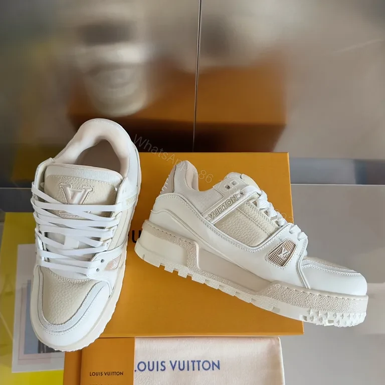 View 7 of White Leather Louis Vuitton-Inspired High-Tops: Luxury Minimalist Sneakers