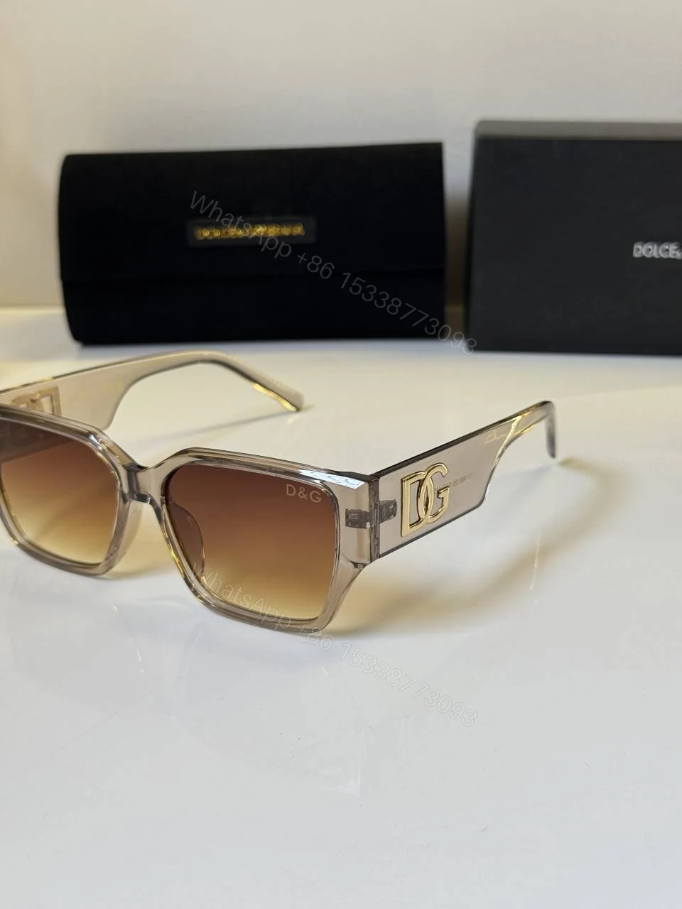 View 4 of First Copy Dolce & Gabbana Gold Aviator Sunglasses Brown Gradient Unisex UV Protection