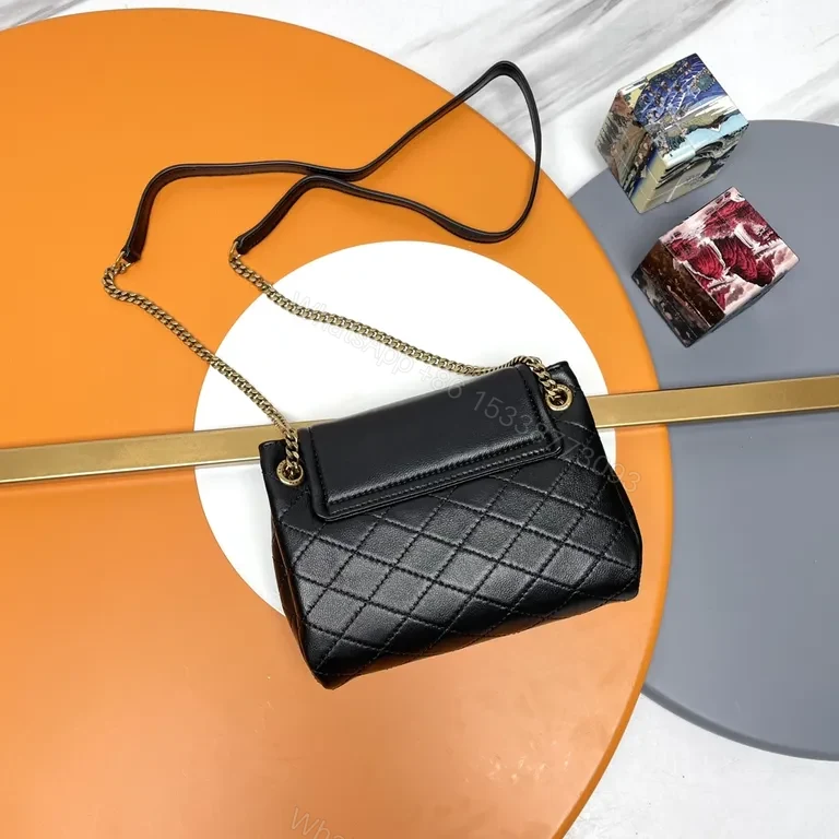 View 8 of Chic Quilted Black Crossbody with Gold YSL Logo