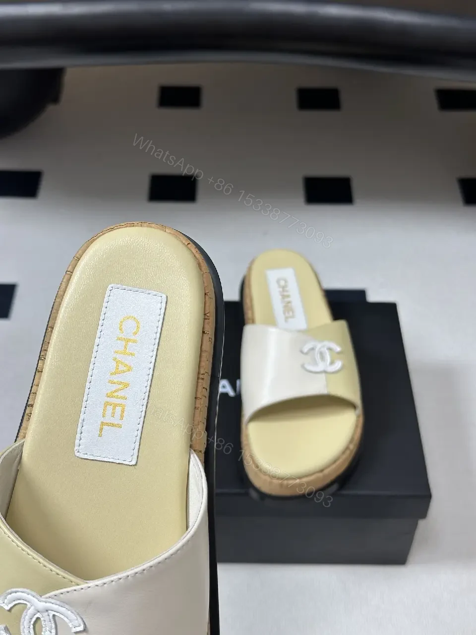 View 10 of Beige Leather Chanel-Logo Espadrille Sandals