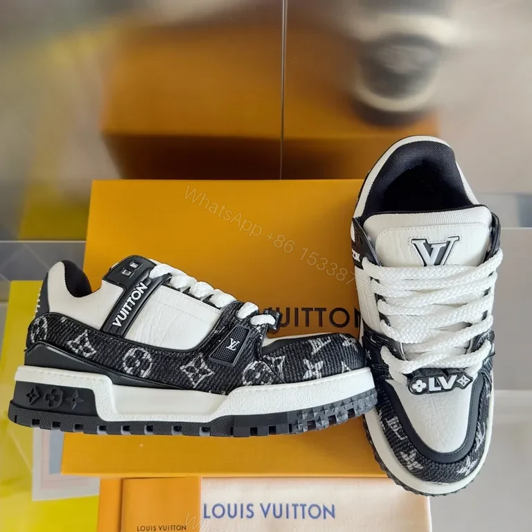 View 4 of White Leather LV-Patterned Low-Top Sneakers