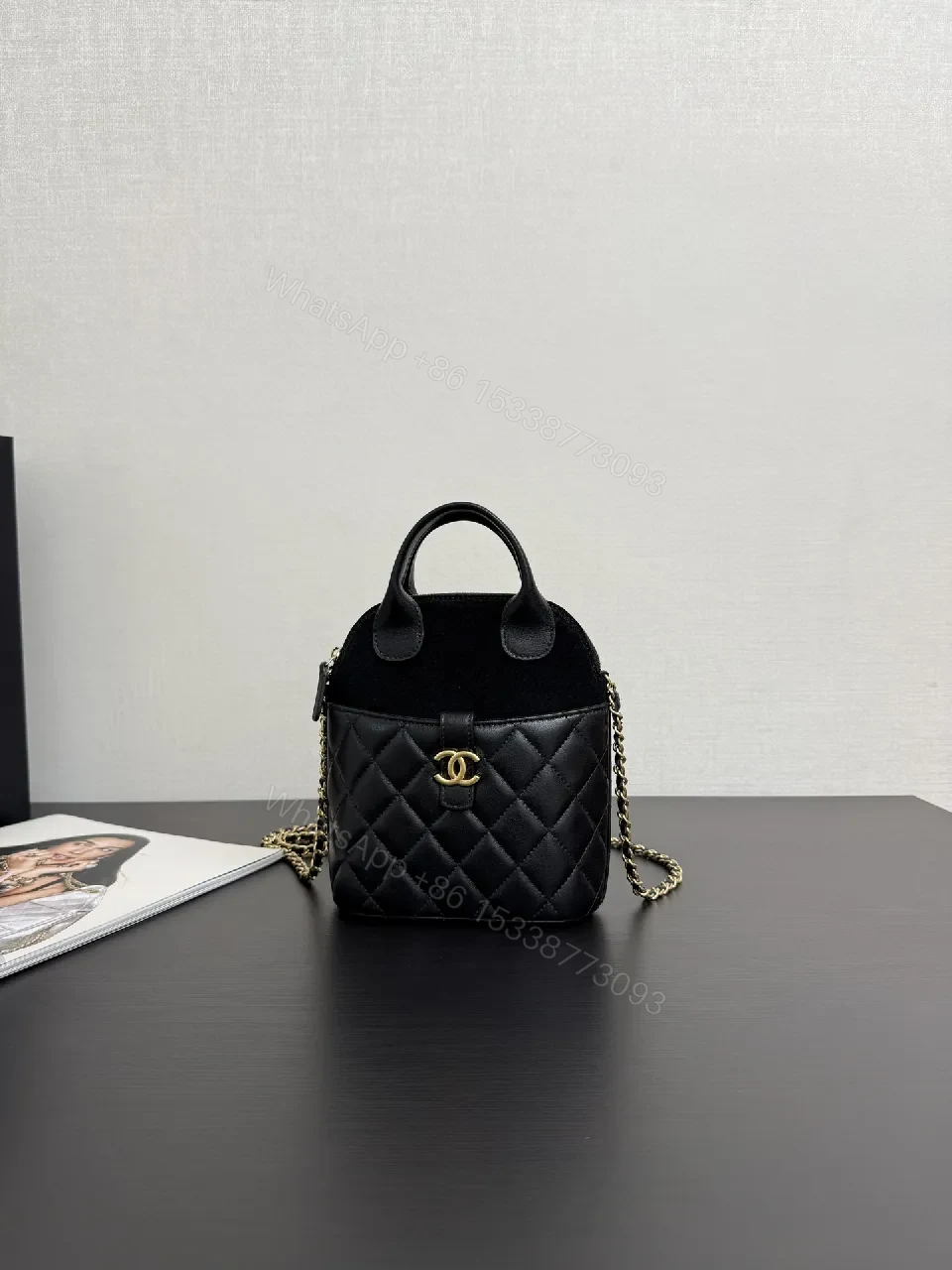 Quilted Faux-Leather Mini Handbag with Gold Hardware — view 1