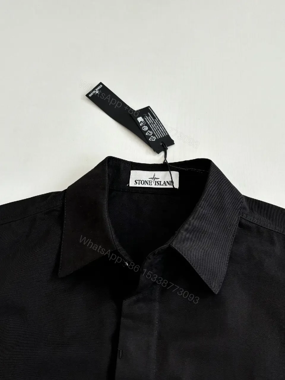 View 9 of Black Cotton Oversized Short-Sleeve Shirt with Pocketed Front, Military Style, Stone Island inspired
