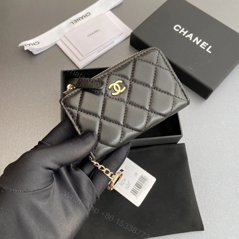 View 6 of 高仿Chanel*AP0222零錢包黑色小羊皮金扣免檢版