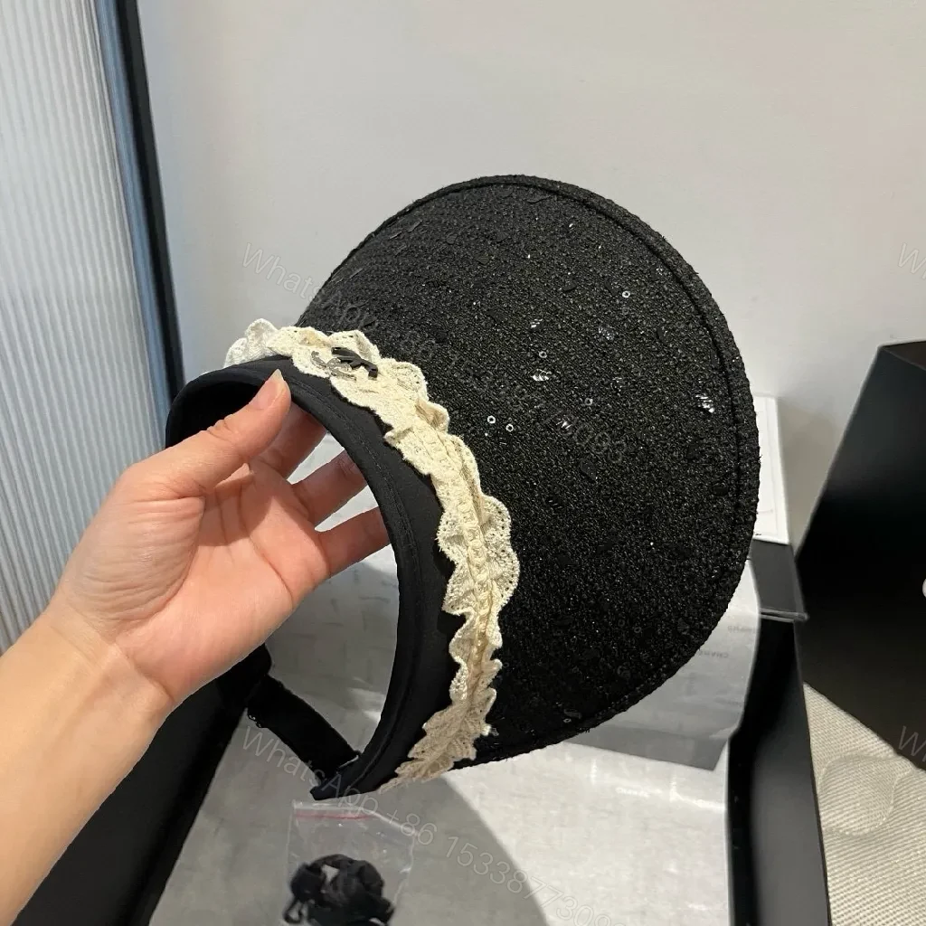 View 4 of Chic Black Knit Cloche with Lace Collar - Luxe Accessory