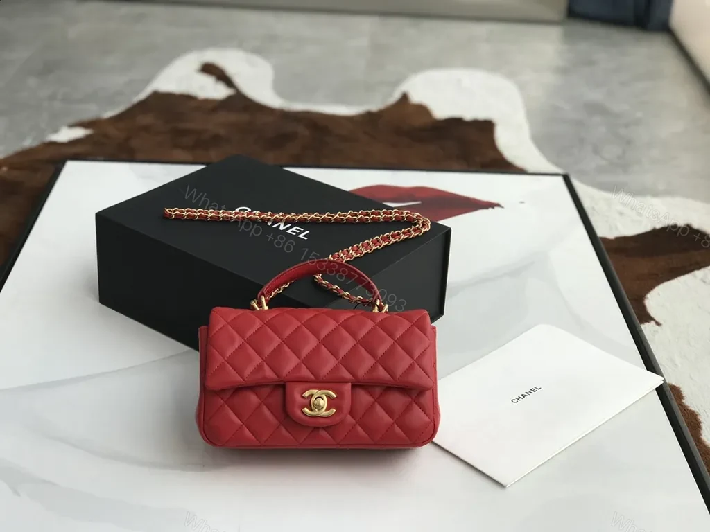 View 7 of Bold Red Quilted Calfskin Night-Out Bag with Crossbody Chain