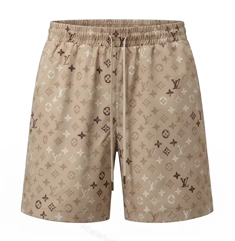 Beige Monogram Print Drawstring Swim Shorts — view 1