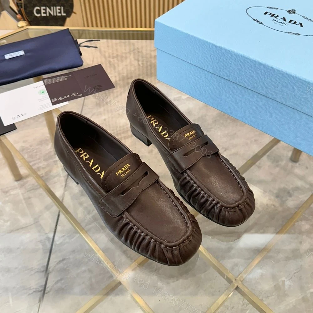 View 3 of Prada Leather Loafers Dark Brown