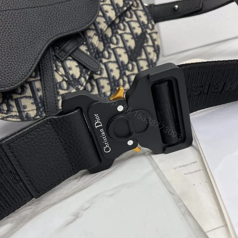 View 7 of Dior-Inspired Pattern Belt Bag - Textured Leather Accent, Compact Style