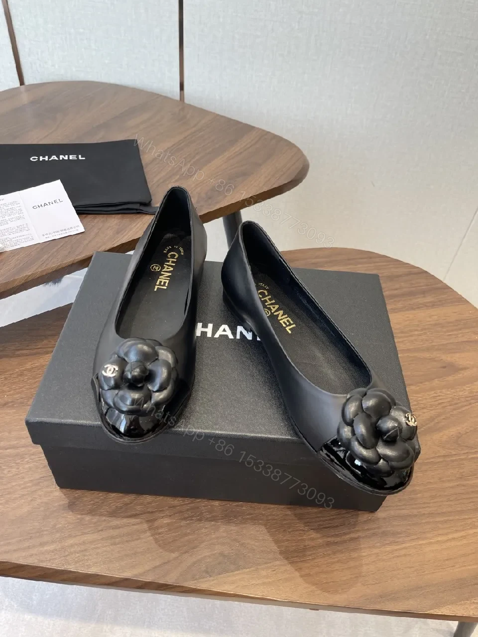 View 6 of Black Leather Ballet Flats + Signature Flower Ornament + Classic + All-Day Comfort + Flats