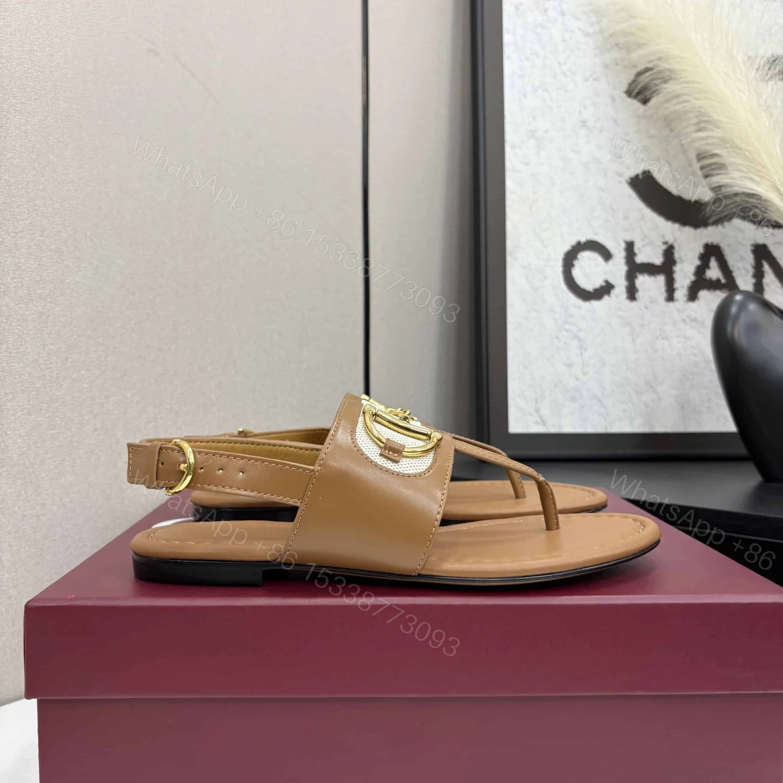View 2 of GUCCI WOMEN’S THONG SANDAL WITH HORSEBIT LIGHT BROWN 834431 AAEZJ 2744