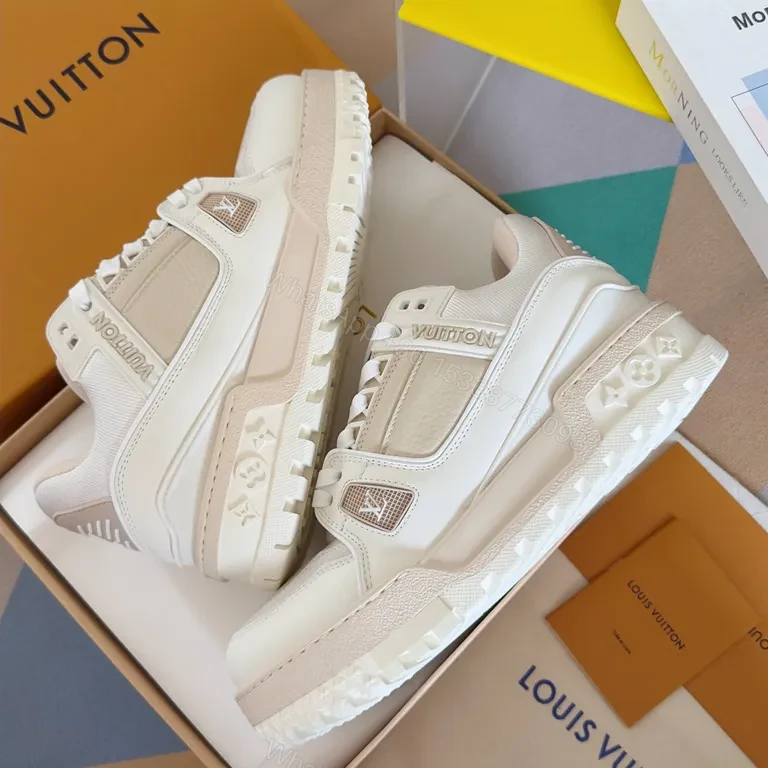 View 8 of White Leather Louis Vuitton-Inspired High-Tops: Luxury Minimalist Sneakers
