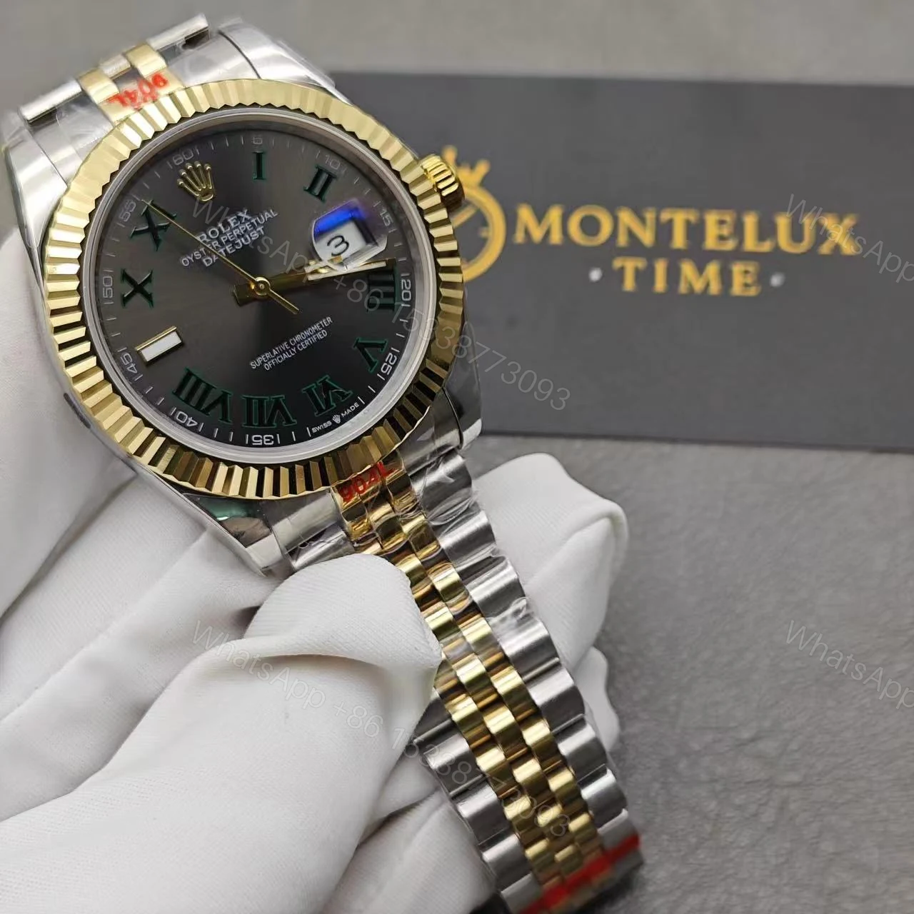 View 2 of Replica Rolex Datejust Rhodium Dial 126333 “Wimbledon” Fluted Jubilee 41mm Superclone