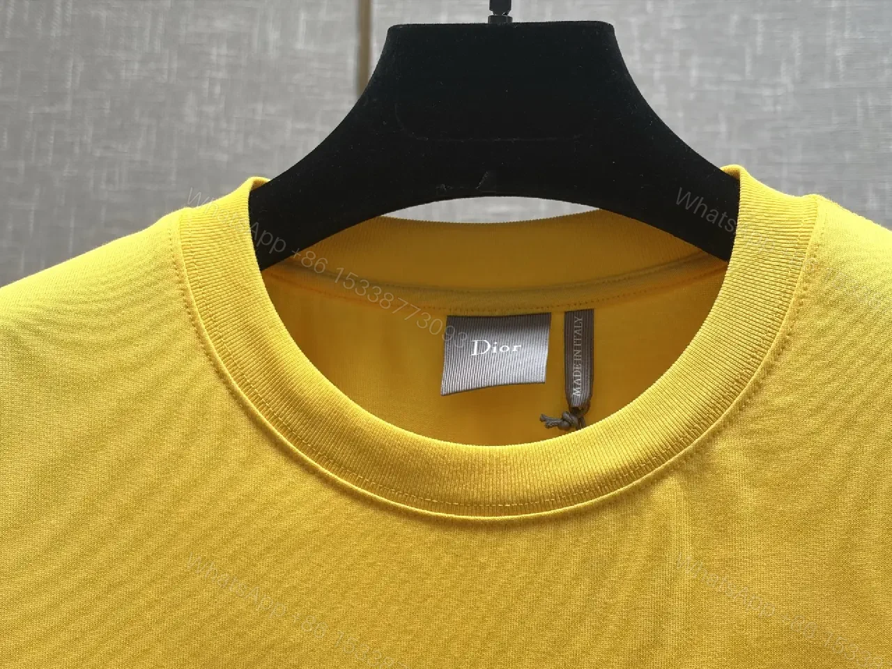View 9 of Yellow Cotton T-Shirt with Dracula Print, Dior Brand Style, Graphic Tee