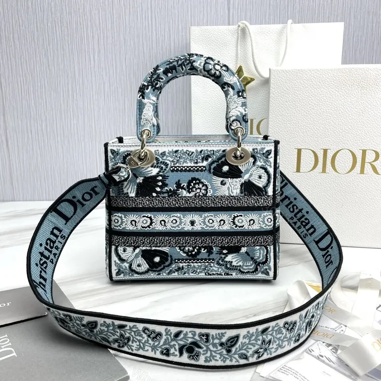 View 6 of Patterned Textured Handbag with Dior-Inspired Hardware - Everyday Luxury