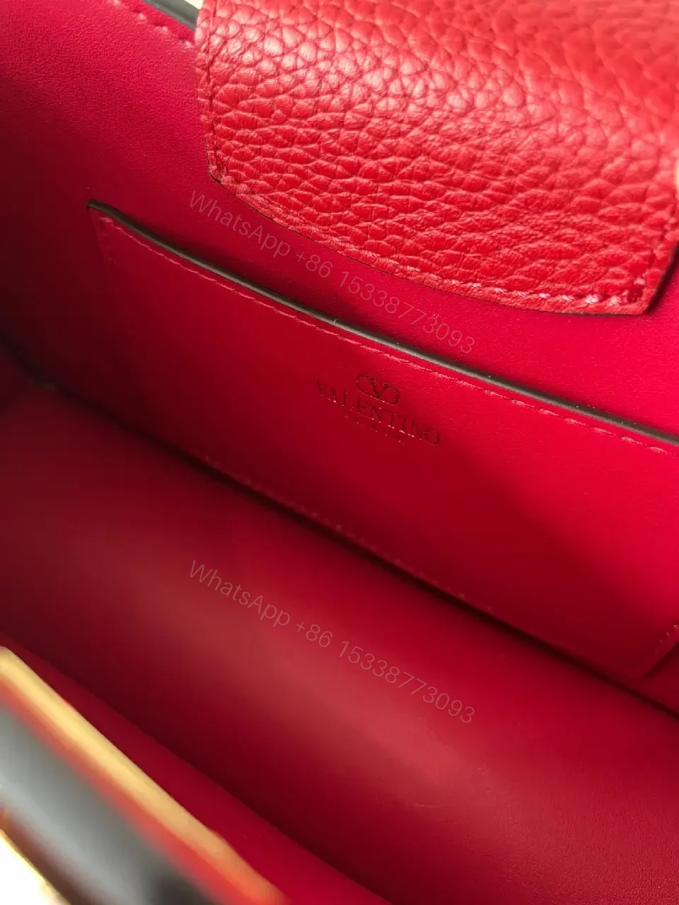 View 8 of Vibrant Red Pebbled Leather Box Bag with Gold Hardware