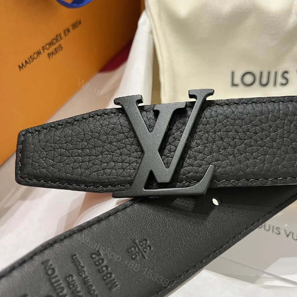 View 3 of Black Leather Belt with Silver LV Buckle - Sleek Classic Style